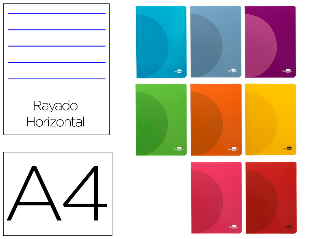 LIBRETA LIDERPAPEL 360 TAPA DE PLASTICO A4 48 HOJAS 90GR HORIZONTAL CON MARGEN COLORES SURTIDOS