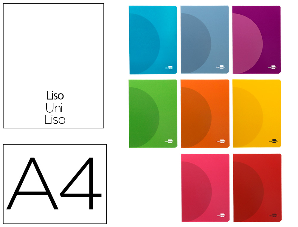 LIBRETA LIDERPAPEL 360 TAPA DE PLASTICO A4 48 HOJAS 90GR LISO SIN MARGEN COLORES SURTIDOS