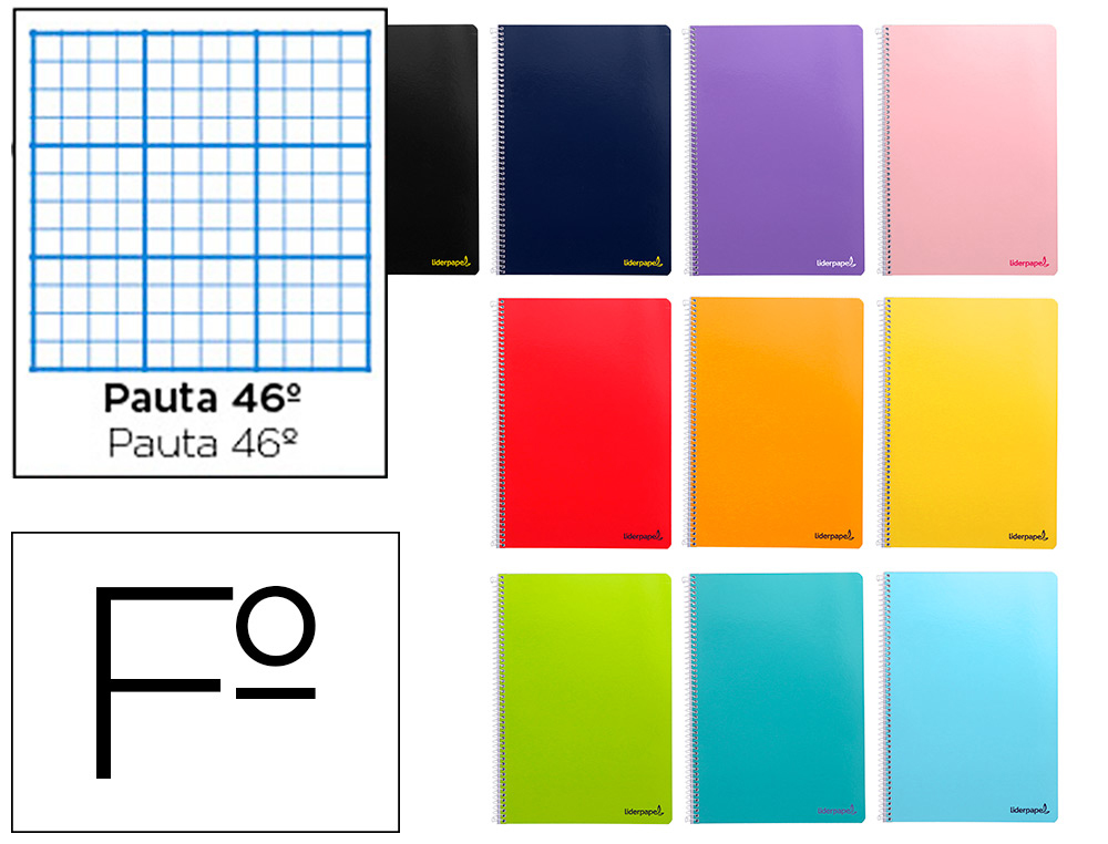 CUADERNO ESPIRAL LIDERPAPEL FOLIO SMART TAPA BLANDA 80H 60GR RAYADO N46 COLORES SURTIDOS