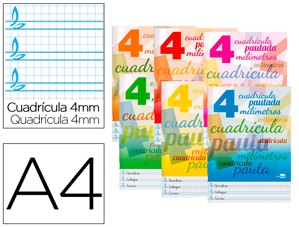 LIBRETA LIDERPAPEL PAUTAGUIA TAPA CARTONCILLO 32 HOJAS DIN A4 70GR CUADRICULADO PAUTADO 4 MM