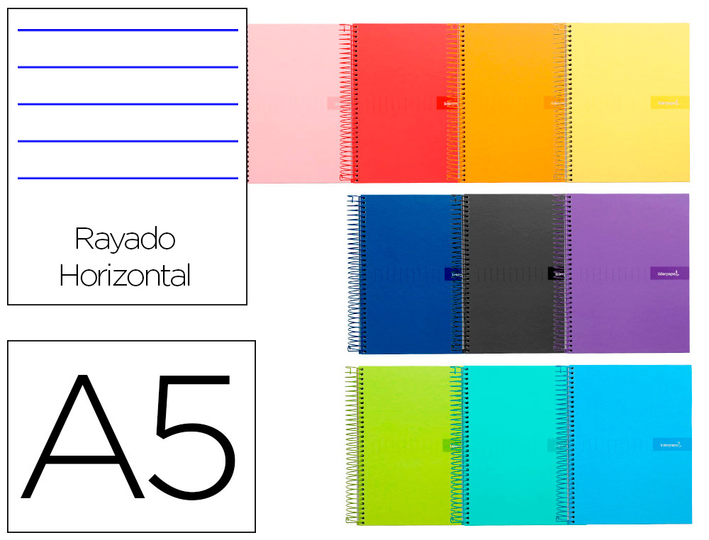CUADERNO ESPIRAL LIDERPAPEL A5 CRAFTY TAPA FORRADA 80H 90GR RAYADO HORIZONTAL CON MARGEN COLORES SURTIDOS