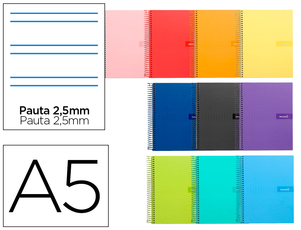 CUADERNO ESPIRAL LIDERPAPEL A5 CRAFTY TAPA FORRADA 80H 90 90GR MILIMETRADO 2MM COLORES SURTIDOS