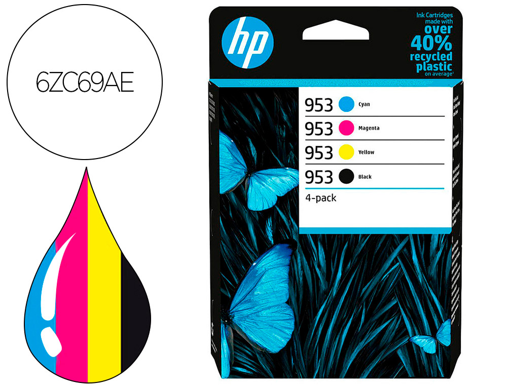INK-JET HP 953 BK/CMY 6ZC69AE MULTIPACK NEGRO/ CIAN / MAGENTA / AMARILLO. NEGRO 900 PAG. Y COLORES 630 PAG.