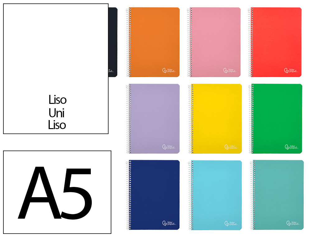 CUADERNO ESPIRAL LIDERPAPEL A5 WITTY TAPA DURA 80H 90GR LISO SIN MARGEN COLORES SURTIDOS