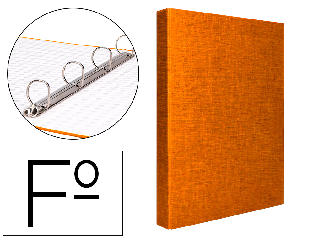 CARPETA DE 4 ANILLAS 25MM MIXTAS LIDERPAPEL FOLIO CARTON FORRADO PAPER COAT NARANJA