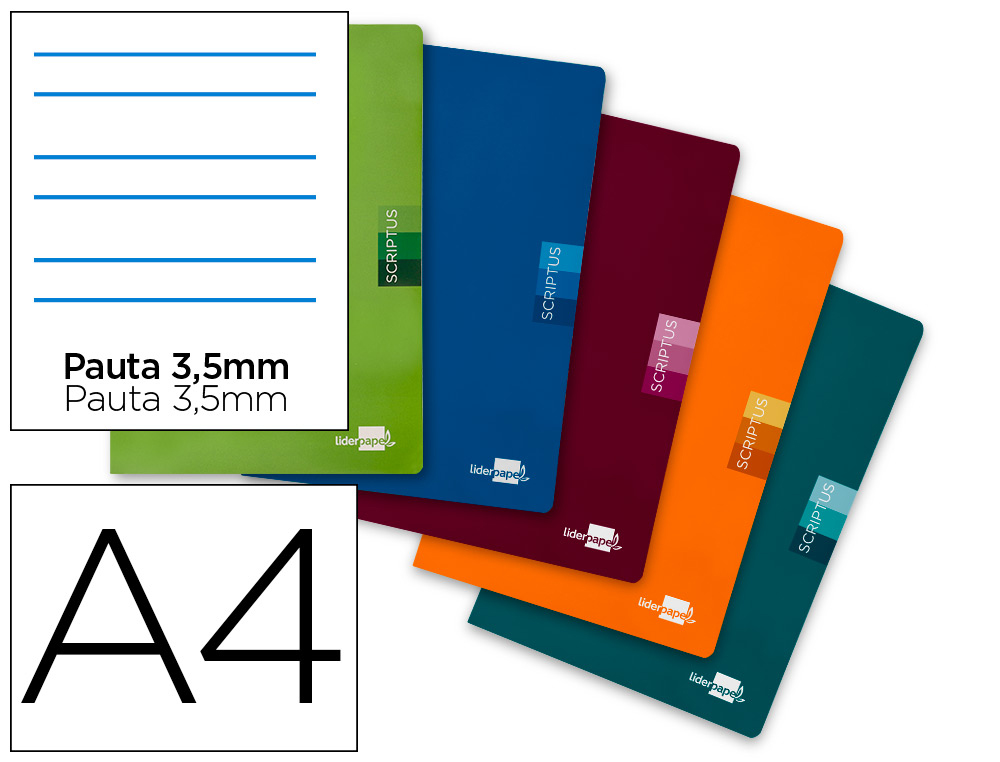 LIBRETA LIDERPAPEL SCRIPTUS A4 48 HOJAS 90GR RAYADO MONTESSORI 3,5MM CON MARGEN COLORES SURTIDOS