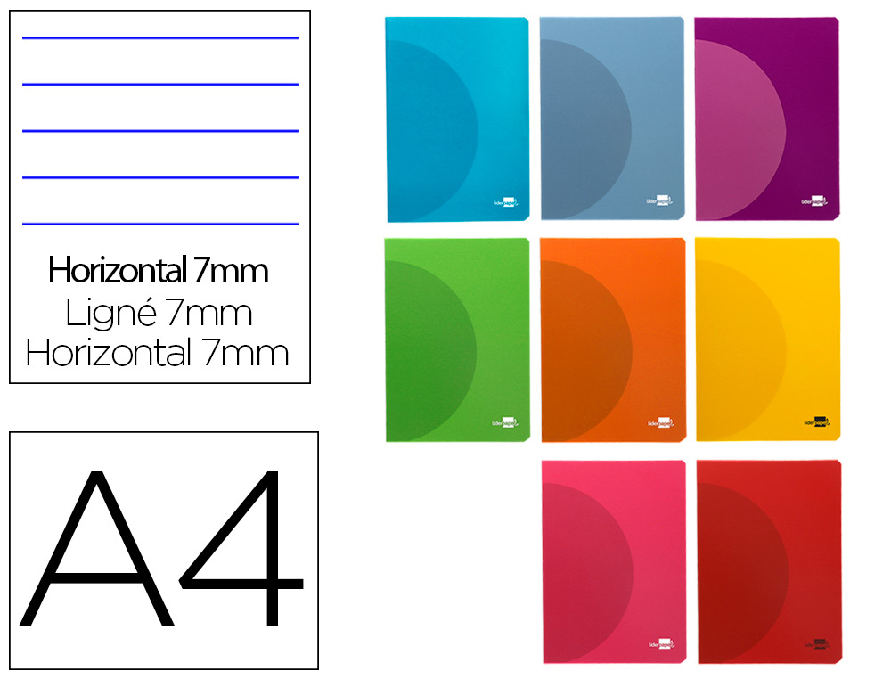 LIBRETA LIDERPAPEL 360 TAPA DE PLASTICO A4 48 HOJAS 90GR HORIZONTAL CON DOBLE MARGEN COLORES SURTIDOS