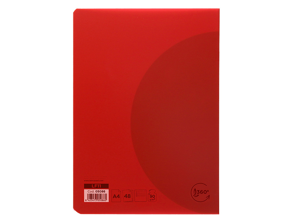 LIBRETA LIDERPAPEL 360 TAPA DE PLASTICO A4 48 HOJAS 90GR HORIZONTAL CON MARGEN COLORES SURTIDOS