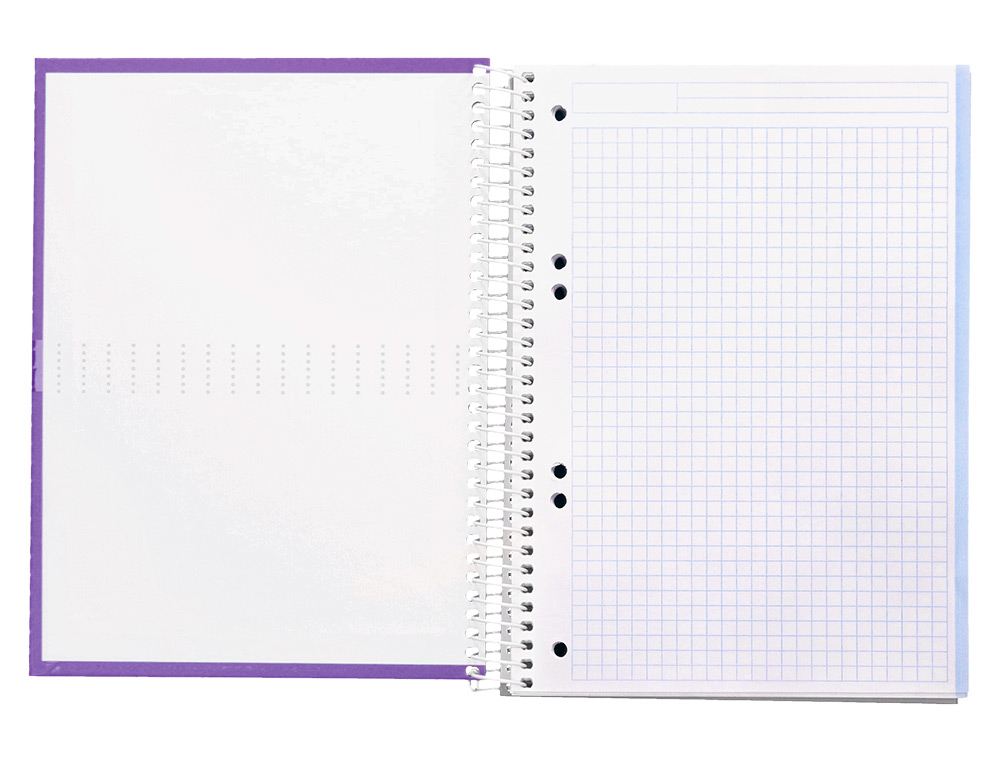CUADERNO ESPIRAL LIDERPAPEL A5 MICRO CRAFTY TAPA FORRADA 120H 90GR CUADRO 5MM 5 BANDAS 6 TALADROS COLOR VIOLETA