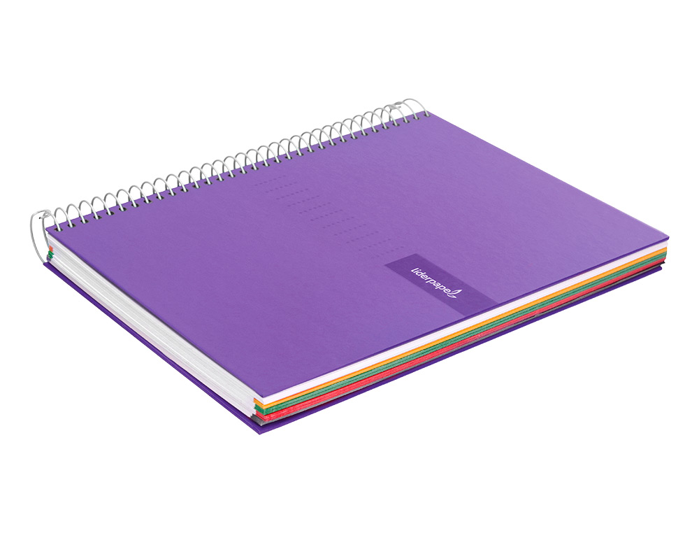 CUADERNO ESPIRAL LIDERPAPEL A5 MICRO CRAFTY TAPA FORRADA 120H 90GR CUADRO 5MM 5 BANDAS 6 TALADROS COLOR VIOLETA