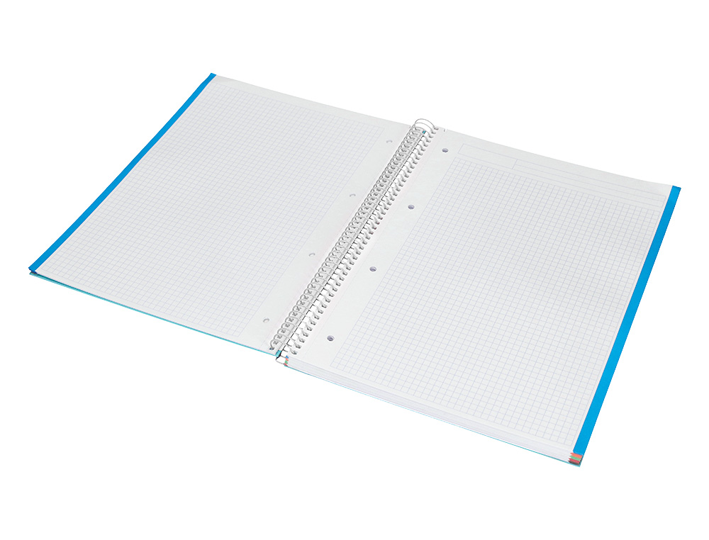 CUADERNO ESPIRAL LIDERPAPEL A4 MICRO JOLLY TAPA FORRADA 140H 75GR CUADRO 5MM 5 BANDAS 4 TALADROS COLOR CELESTE