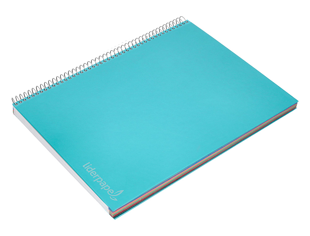 CUADERNO ESPIRAL LIDERPAPEL A4 MICRO JOLLY TAPA FORRADA 140H 75GR CUADRO 5MM 5 BANDAS 4 TALADROS COLOR CELESTE