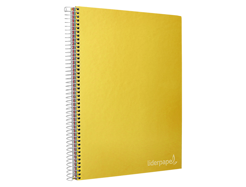 CUADERNO ESPIRAL LIDERPAPEL A4 MICRO JOLLY TAPA FORRADA 140H 75GR CUADRO 5MM 5 BANDAS 4 TALADROS COLOR AMARILLO