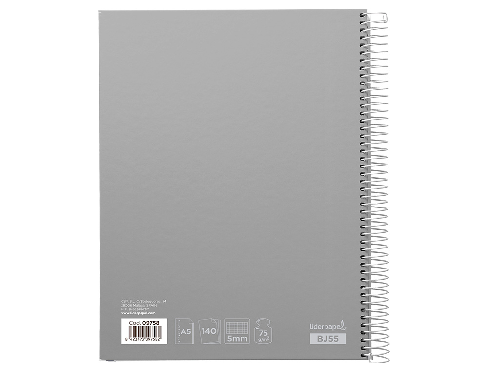 CUADERNO ESPIRAL LIDERPAPEL A5 MICRO JOLLY TAPA FORRADA 140H 75GR CUADRO 5MM 5 BANDAS 6 TALADROS COLORES SURTIDOS