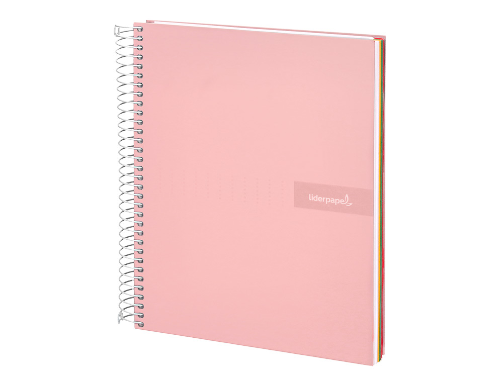 CUADERNO ESPIRAL LIDERPAPEL A4 MICRO CRAFTY TAPA FORRADA 120H 90 GR CUADRO 5MM 5 BANDAS 4 COLORES COLOR ROSA