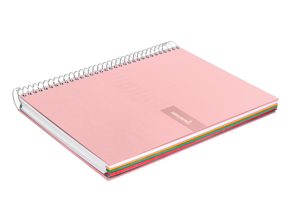 CUADERNO ESPIRAL LIDERPAPEL A4 MICRO CRAFTY TAPA FORRADA 120H 90 GR CUADRO 5MM 5 BANDAS 4 COLORES COLOR ROSA