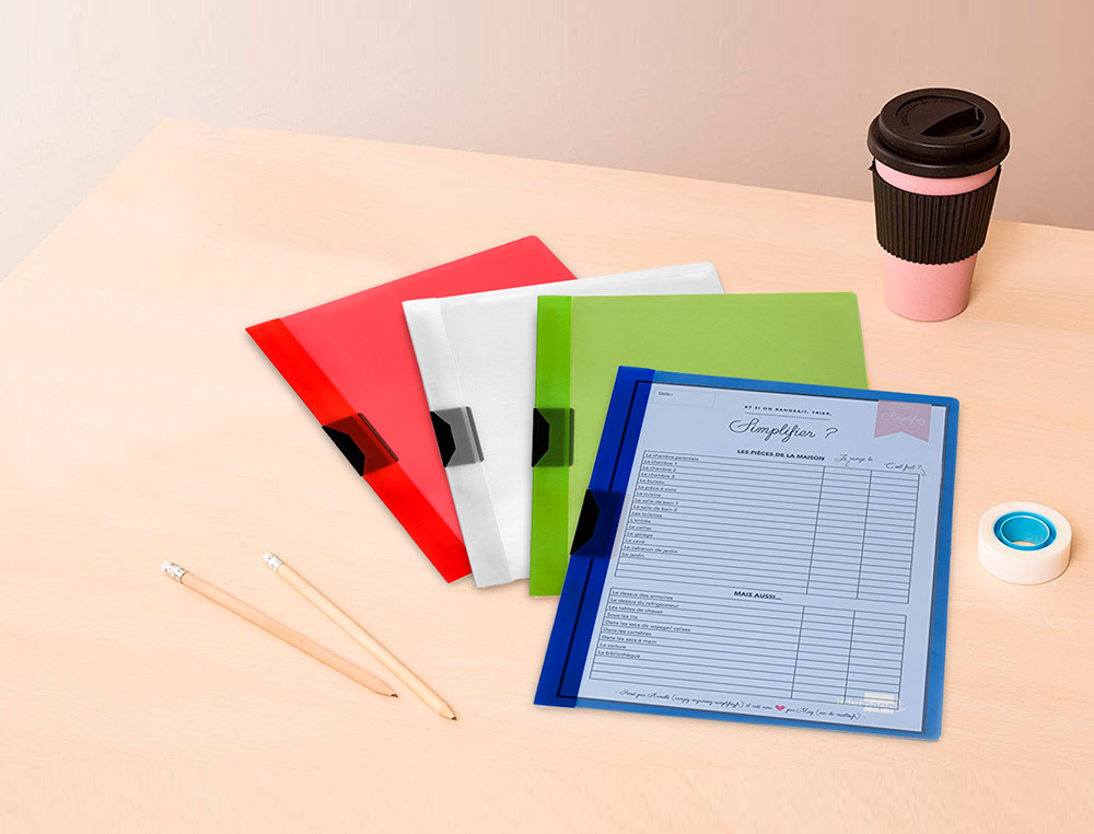 CARPETA LIDERPAPEL DOSSIER PINZA LATERAL POLIPROPILENO DIN A4 ROJO TRANSLUCIDO 60 HOJAS PINZA DESLIZANTE