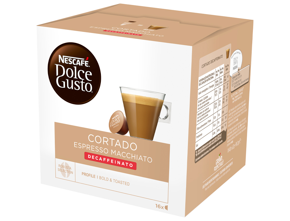 CAFE DOLCE GUSTO CORTADO DESCAFEINADO CAJA MONODOSIS DE 16 UNIDADES