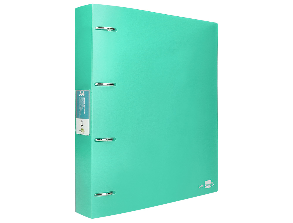 CARPETA LIDERPAPEL 4 ANILLAS MIXTAS 40 MM POLIPROPILENO DIN A4 VERDE MANZANA OPACO