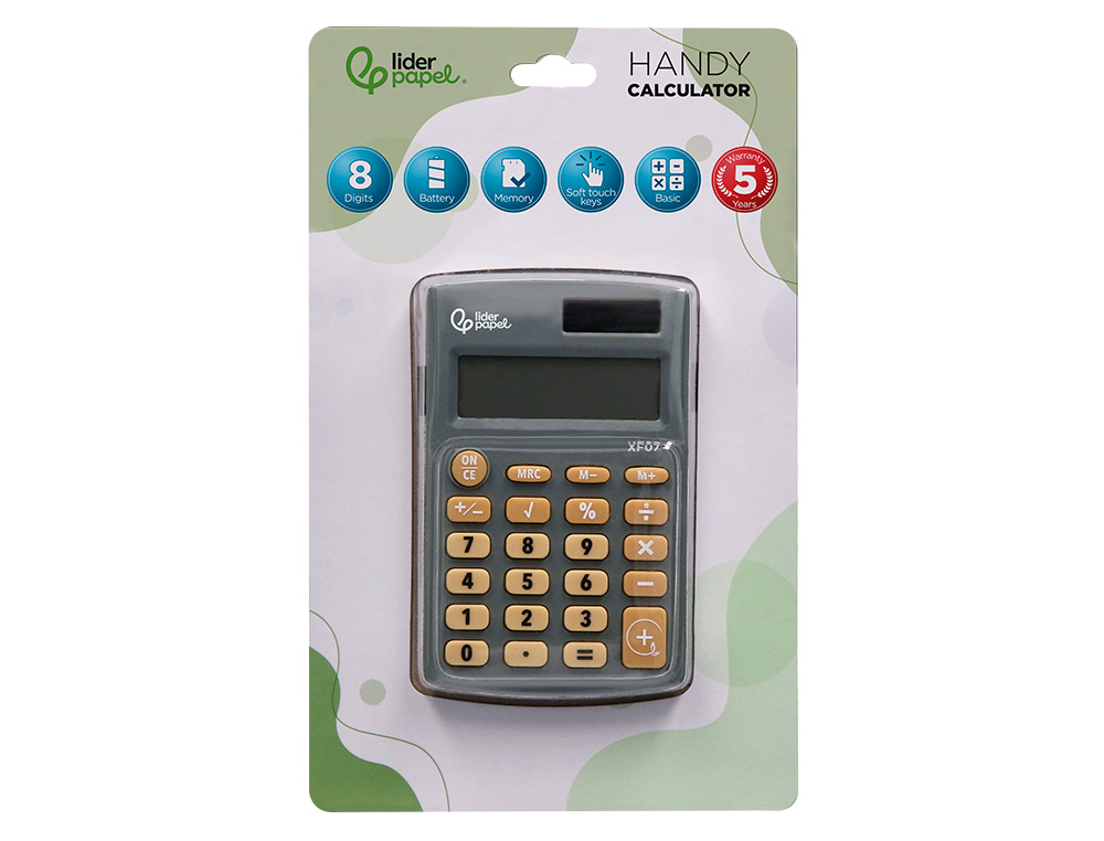 CALCULADORA LIDERPAPEL BOLSILLO XF07 8 DIGITOS SOLAR Y PILAS COLOR GRIS 98X62X8 MM