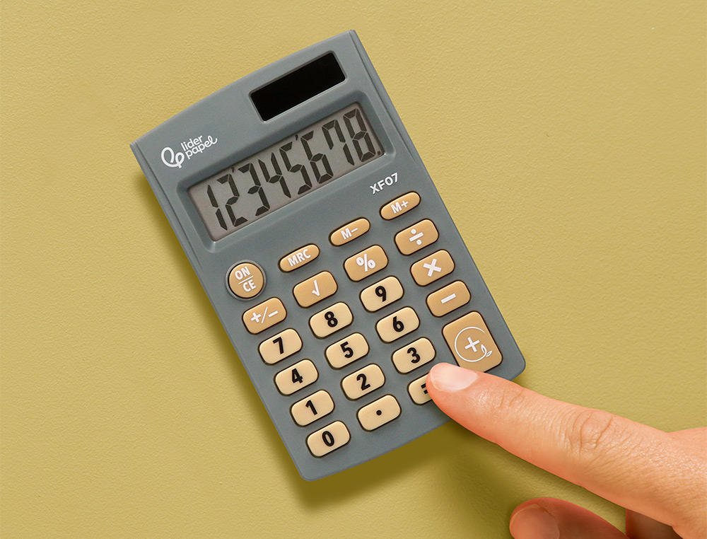 CALCULADORA LIDERPAPEL BOLSILLO XF07 8 DIGITOS SOLAR Y PILAS COLOR GRIS 98X62X8 MM