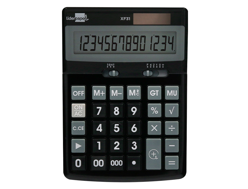 CALCULADORA LIDERPAPEL SOBREMESA XF31 14 DIGITOS SOLAR Y PILAS COLOR NEGRO 170X122X35 MM