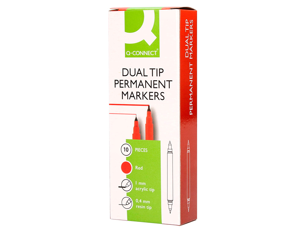 ROTULADOR Q-CONNECT MARCADOR PERMANENTE DOBLE PUNTA COLOR ROJO 0,4 MM Y 1 MM