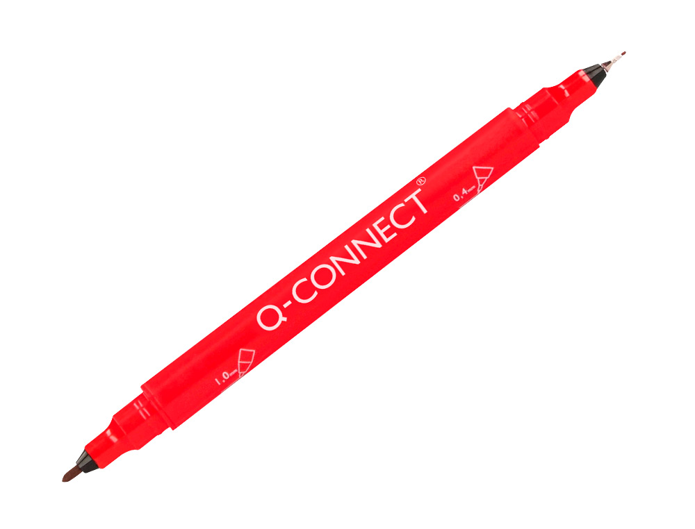 ROTULADOR Q-CONNECT MARCADOR PERMANENTE DOBLE PUNTA COLOR ROJO 0,4 MM Y 1 MM