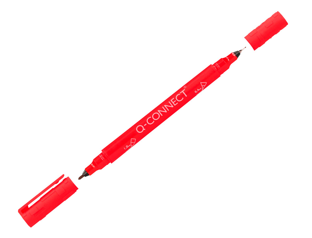 ROTULADOR Q-CONNECT MARCADOR PERMANENTE DOBLE PUNTA COLOR ROJO 0,4 MM Y 1 MM