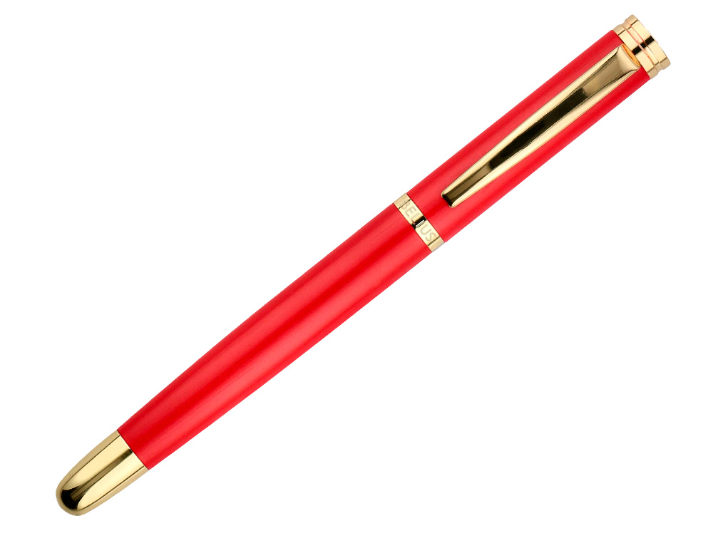 BOLIGRAFO Y ESTUCHE BELIUS PASSION DOR ALUMINIO TEXTURA CEPILLADA COLOR ROJO Y DORADO TINTA AZUL CAJA DE DISEO