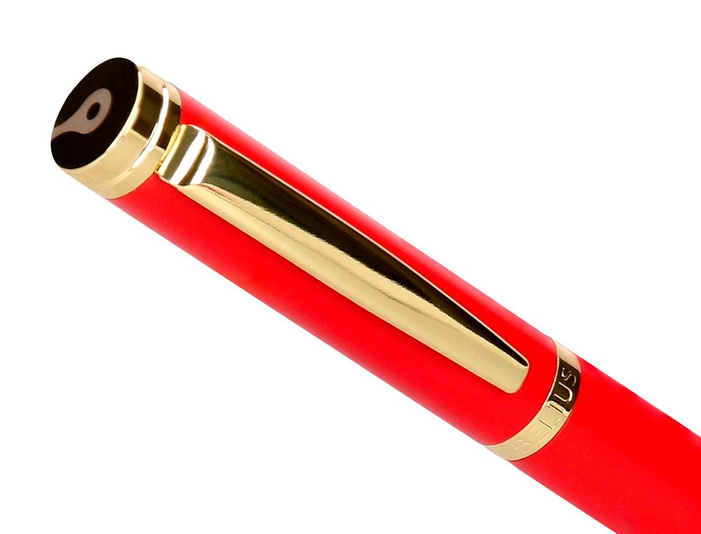 BOLIGRAFO Y ESTUCHE BELIUS PASSION DOR ALUMINIO TEXTURA CEPILLADA COLOR ROJO Y DORADO TINTA AZUL CAJA DE DISEO