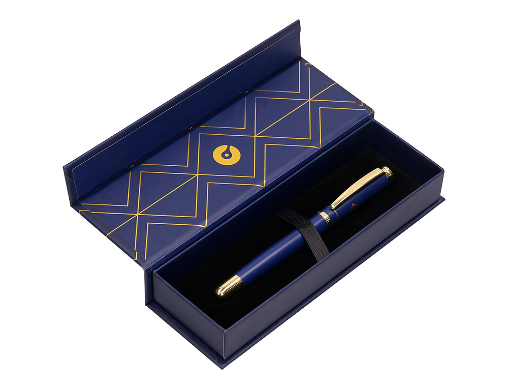 BOLIGRAFO BELIUS SOIREE ALUMINIO COLOR AZUL MARINO Y DORADO TINTA AZUL CAJA DE DISEÑO