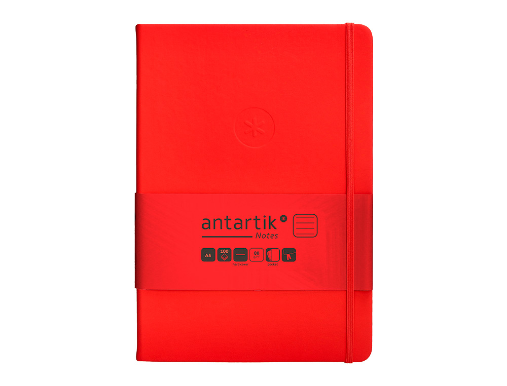 CUADERNO CON GOMILLA ANTARTIK NOTES TAPA DURA A5 HOJAS RAYAS ROJO 100 HOJAS 80 GR FSC