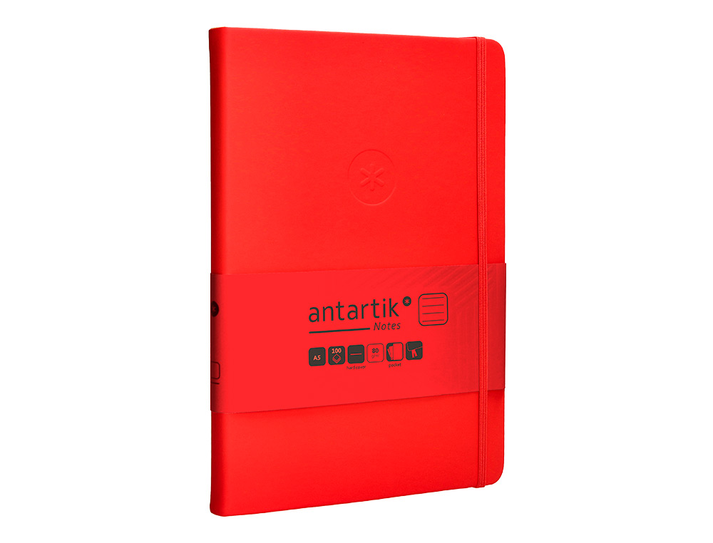 CUADERNO CON GOMILLA ANTARTIK NOTES TAPA DURA A5 HOJAS RAYAS ROJO 100 HOJAS 80 GR FSC