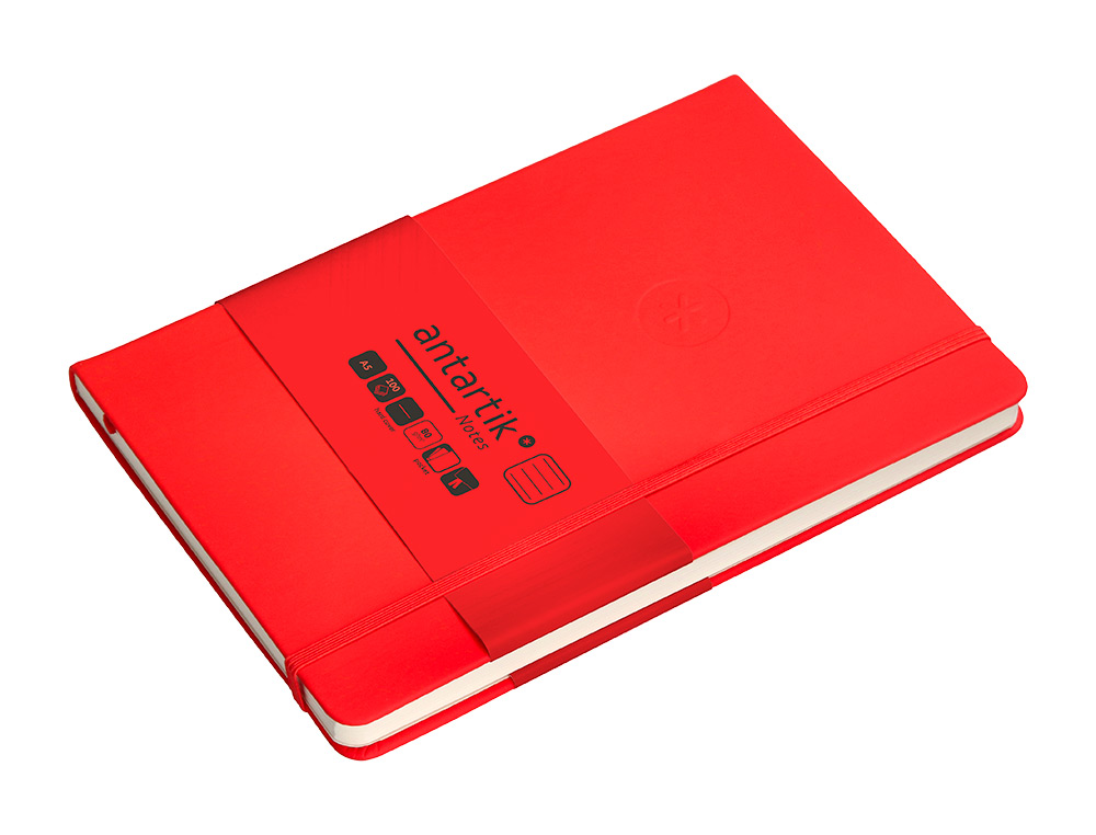 CUADERNO CON GOMILLA ANTARTIK NOTES TAPA DURA A5 HOJAS RAYAS ROJO 100 HOJAS 80 GR FSC