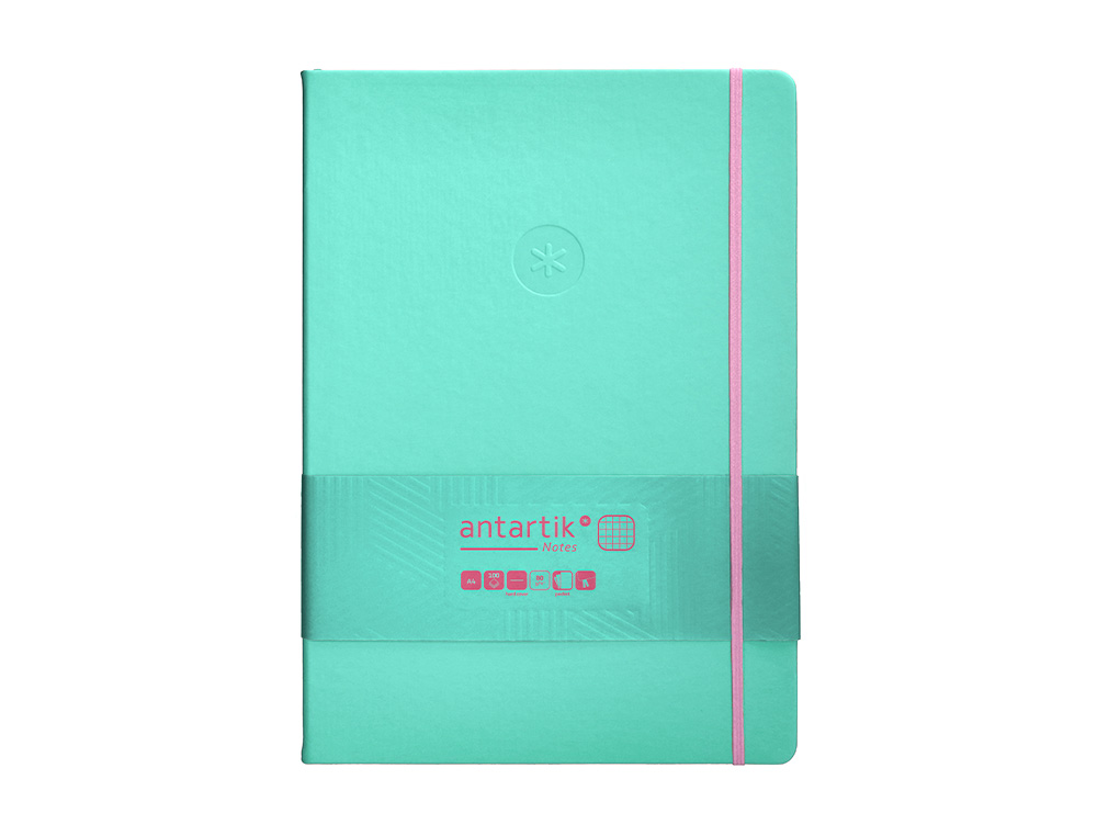 CUADERNO CON GOMILLA ANTARTIK NOTES TAPA DURA A4 HOJAS CUADRICULA ROSA Y TURQUESA 100 HOJAS 80 GR FSC