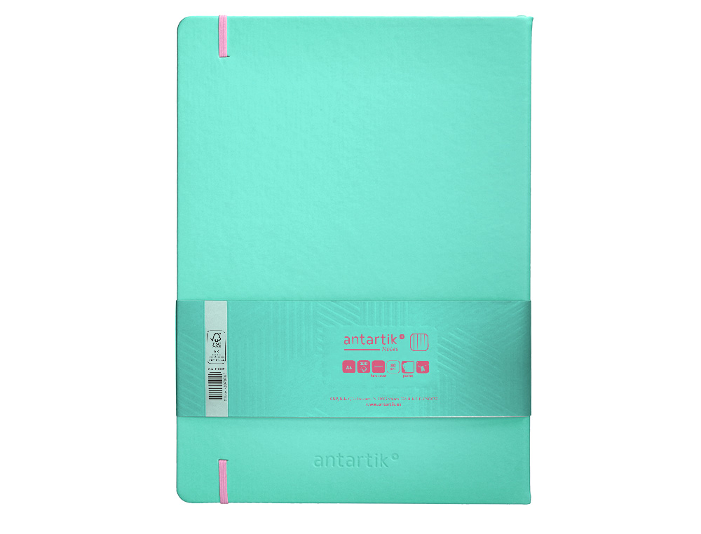 CUADERNO CON GOMILLA ANTARTIK NOTES TAPA DURA A4 HOJAS CUADRICULA ROSA Y TURQUESA 100 HOJAS 80 GR FSC