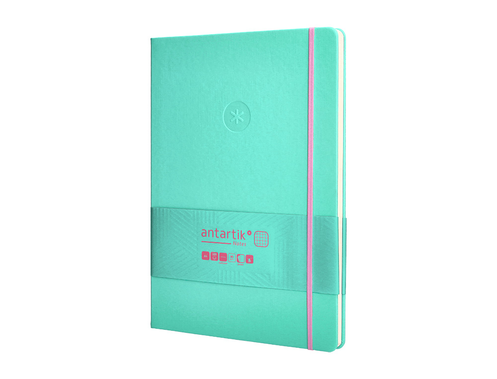 CUADERNO CON GOMILLA ANTARTIK NOTES TAPA DURA A4 HOJAS CUADRICULA ROSA Y TURQUESA 100 HOJAS 80 GR FSC