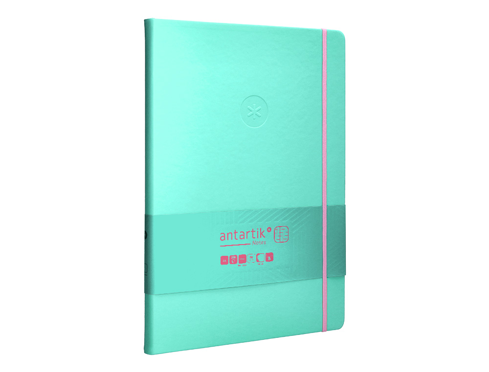CUADERNO CON GOMILLA ANTARTIK NOTES TAPA DURA A4 HOJAS CUADRICULA ROSA Y TURQUESA 100 HOJAS 80 GR FSC