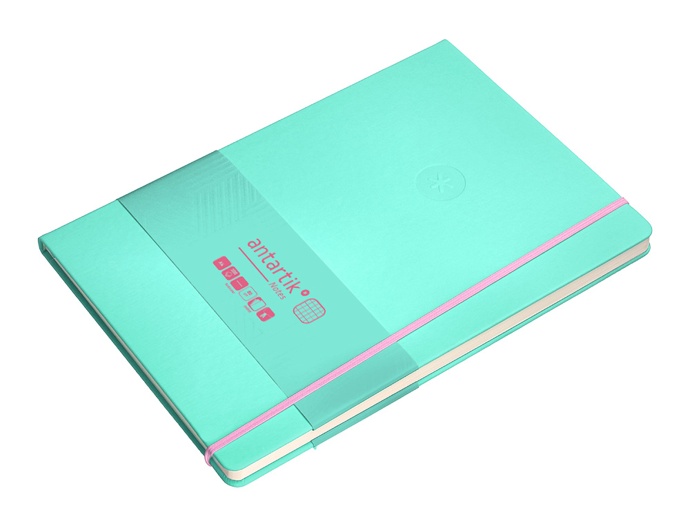 CUADERNO CON GOMILLA ANTARTIK NOTES TAPA DURA A4 HOJAS CUADRICULA ROSA Y TURQUESA 100 HOJAS 80 GR FSC