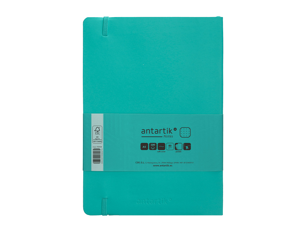 CUADERNO CON GOMILLA ANTARTIK NOTES TAPA BLANDA A5 HOJAS PUNTOS TURQUESA 80 HOJAS 80 GR FSC