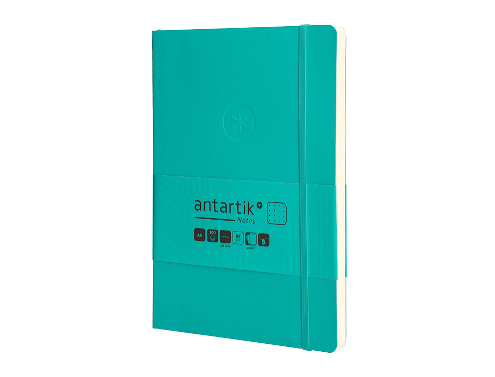 CUADERNO CON GOMILLA ANTARTIK NOTES TAPA BLANDA A5 HOJAS PUNTOS TURQUESA 80 HOJAS 80 GR FSC