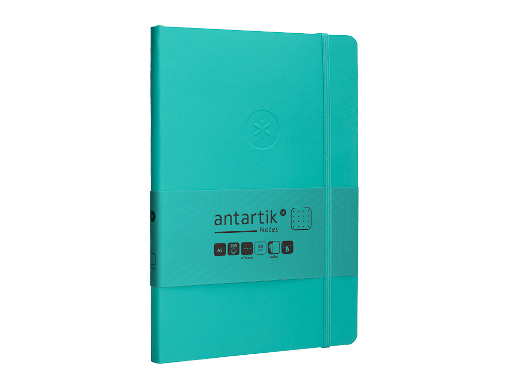 CUADERNO CON GOMILLA ANTARTIK NOTES TAPA BLANDA A5 HOJAS PUNTOS TURQUESA 80 HOJAS 80 GR FSC