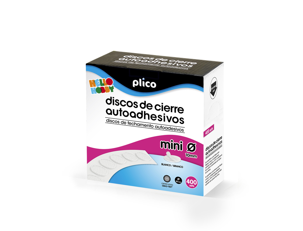 DISCO DE CIERRE PLICO VELCRO AUTOADHESIVO MINI 10 MM COLOR BLANCO CAJA DE 400 UNIDADES