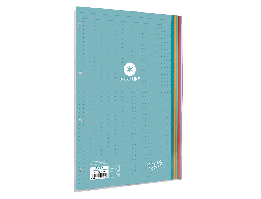 RECAMBIO ANTARTIK A4 100 HOJAS 90GR PUNTOS DOTS 4 TALADROS BANDAS DE 5 COLORES