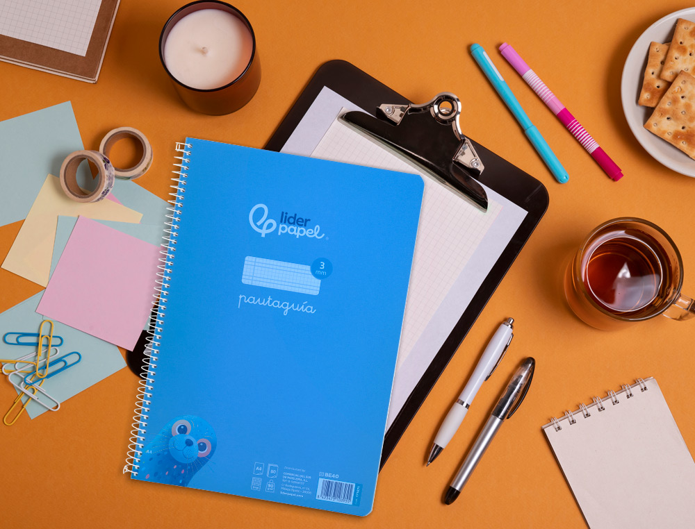 CUADERNO ESPIRAL LIDERPAPEL A4 PAUTAGUIA TAPA PLASTICO 80H 90GR CUADRO PAUTADO 3MM CON MARGEN COLOR AZUL
