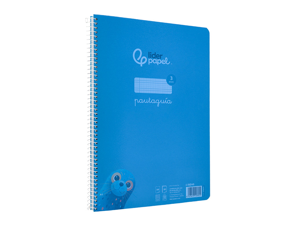 CUADERNO ESPIRAL LIDERPAPEL A4 PAUTAGUIA TAPA PLASTICO 80H 90GR CUADRO PAUTADO 3MM CON MARGEN COLOR AZUL
