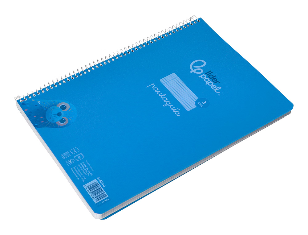 CUADERNO ESPIRAL LIDERPAPEL A4 PAUTAGUIA TAPA PLASTICO 80H 90GR CUADRO PAUTADO 3MM CON MARGEN COLOR AZUL