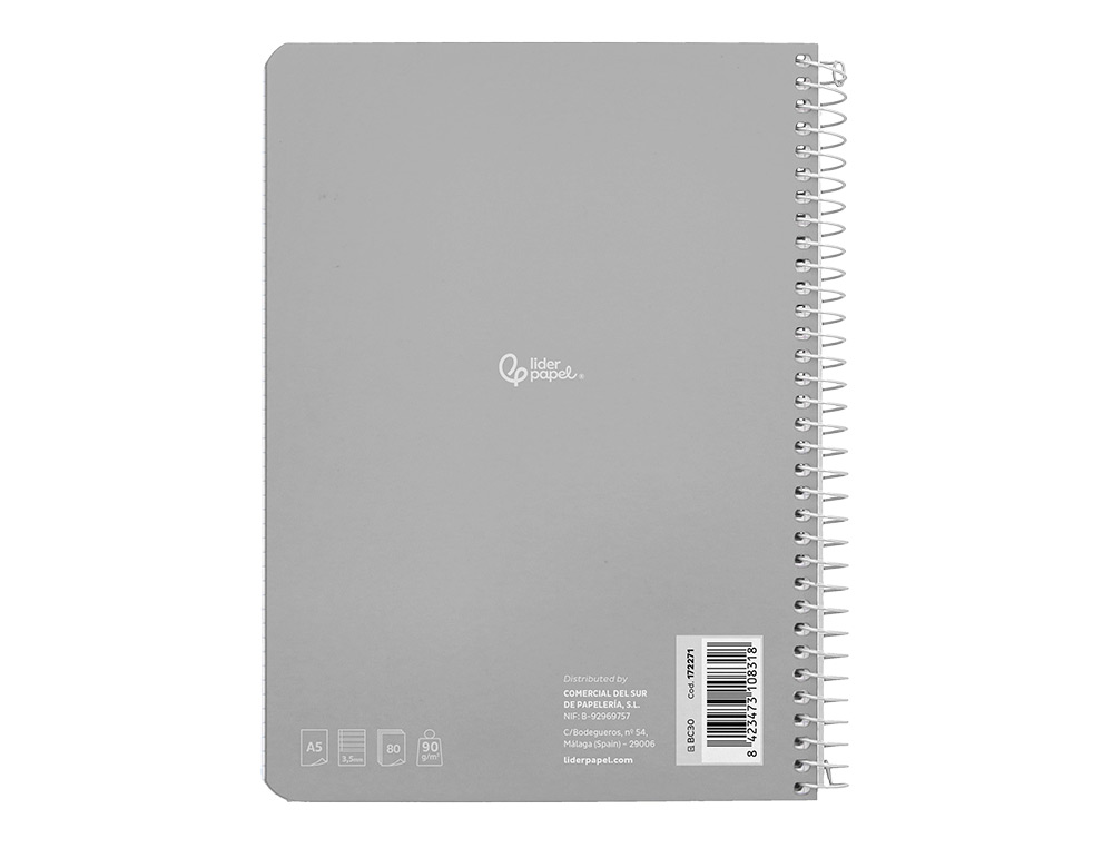 CUADERNO ESPIRAL LIDERPAPEL A5 WITTY TAPA DURA 80H 90GR PAUTA ANCHA 3,5MM CON MARGEN COLORES SURTIDOS