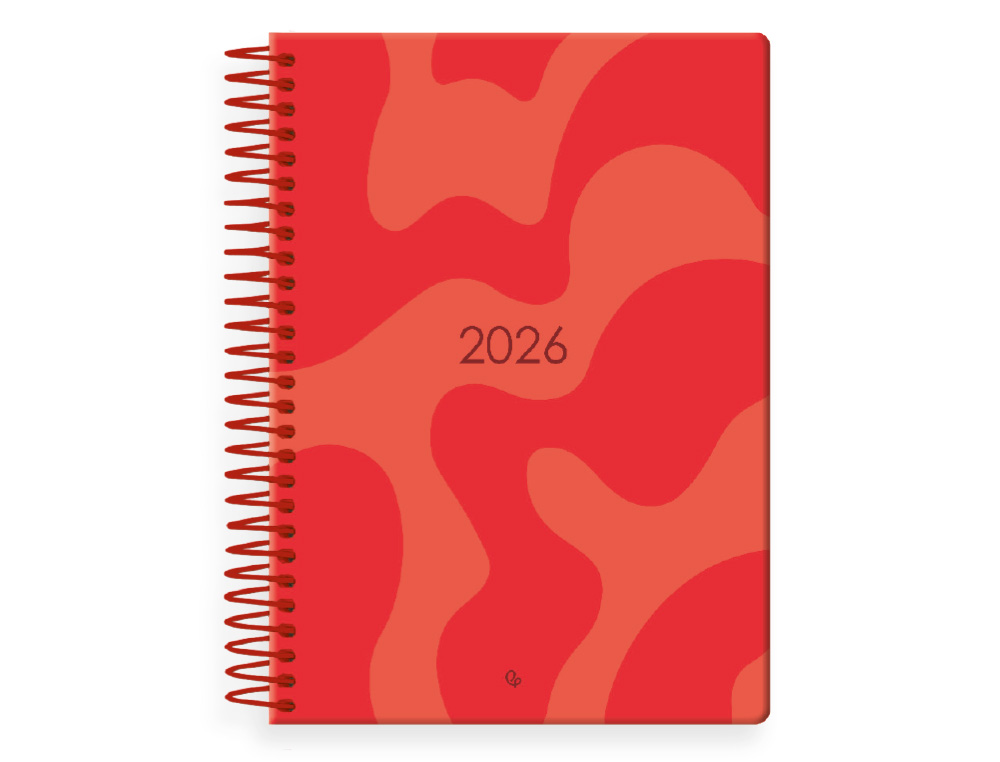 AGENDA ESPIRAL LIDERPAPEL SYROS A5 2026 DÍA PÁGINA ROJO PAPEL 60G FSC
